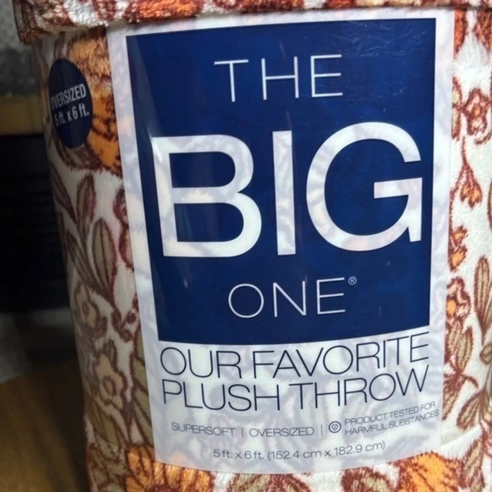 Autumn Floral Retro Orange 5x6 ft Oversized Fall Throw Blanket The Big One NEW